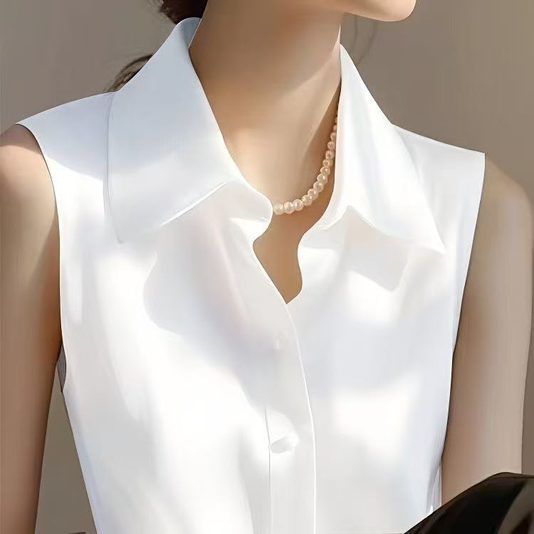 Shirt Camp Collar - Mouwloos vestshirt van Frans satijn met