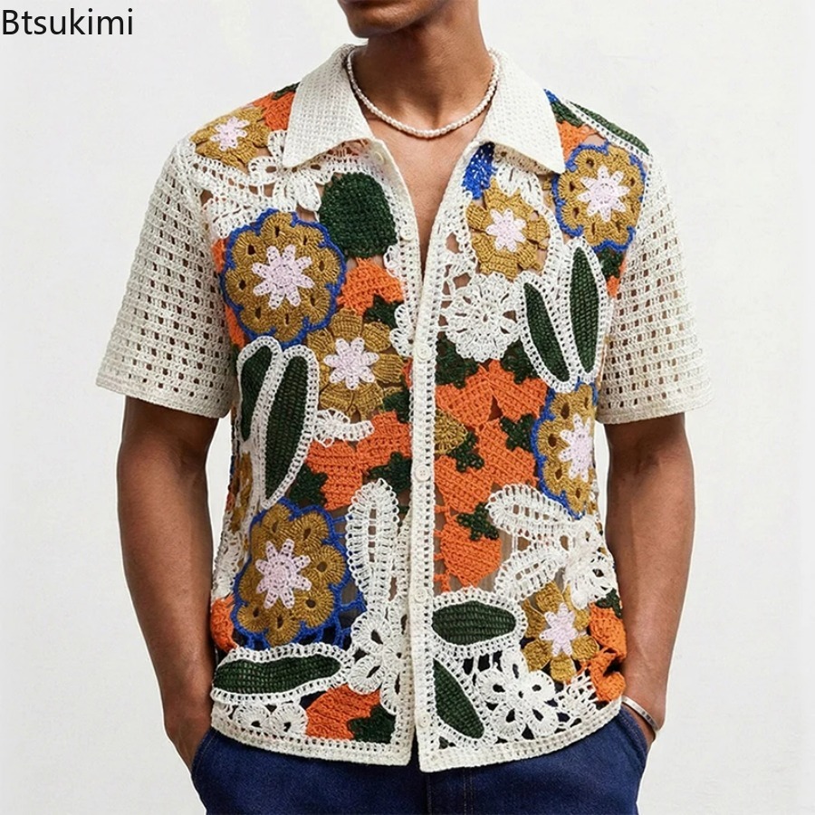 Herentrui met retro bloemenpri - Shirt Camp Collar recensie en prijs